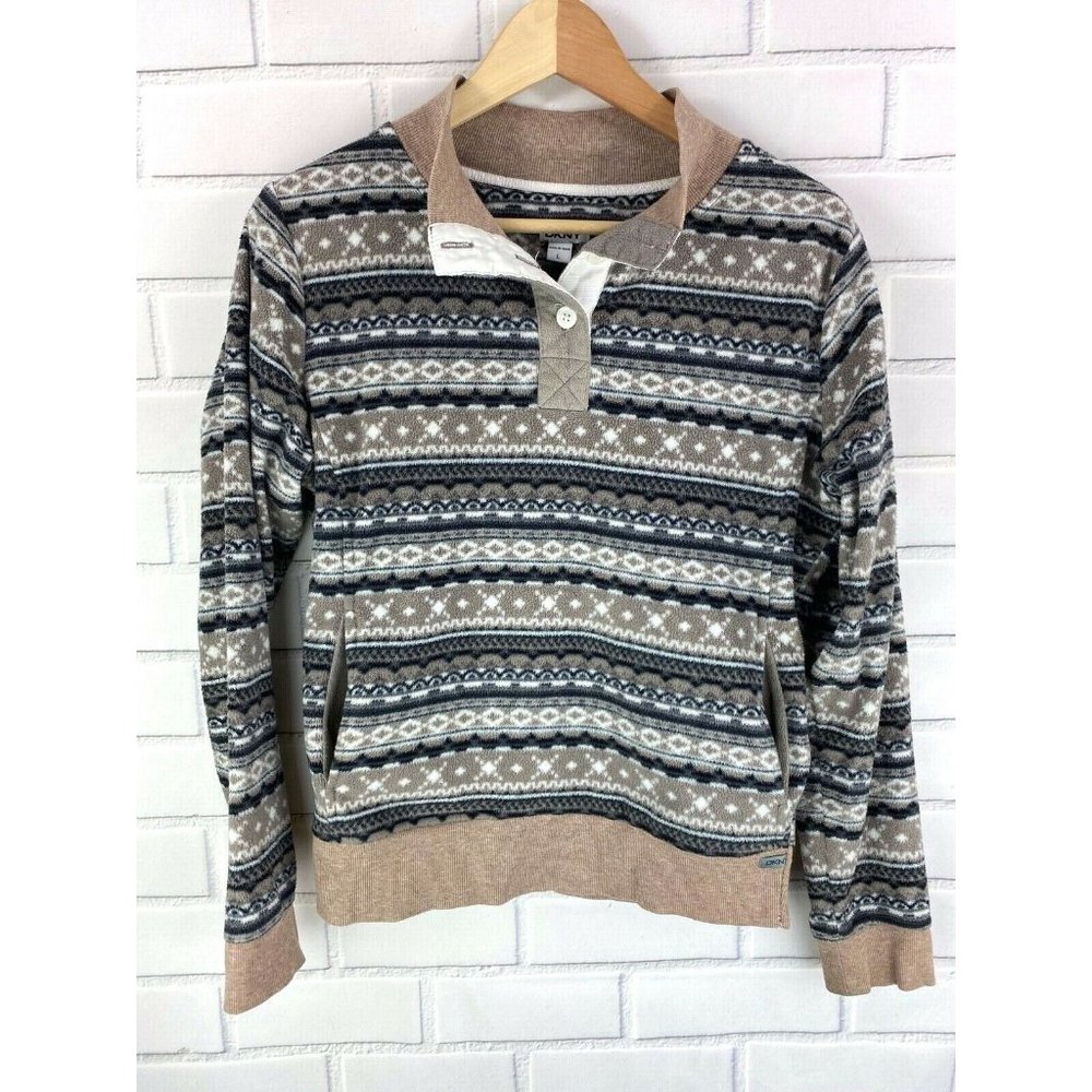 DKNY Tan Black White Gray Fleece Large Women